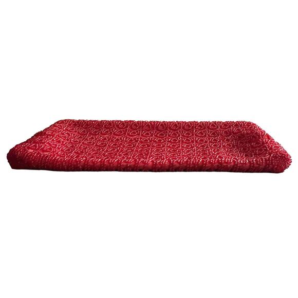 Vintage 60s Ruby Red Beaded Clutch | Rhinestone Kiss Lock Evening Bag - Picture 6 of 8